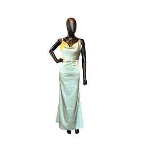 Sage Satin Drape Cowl Spaghetti Strap Formal Dress - NWT Hebeos